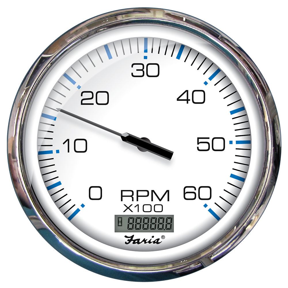 Faria Chesapeake White SS 5" Tachometer w/Digital Hourmeter - 6000 RPM (Gas) (Inboard) [33863]