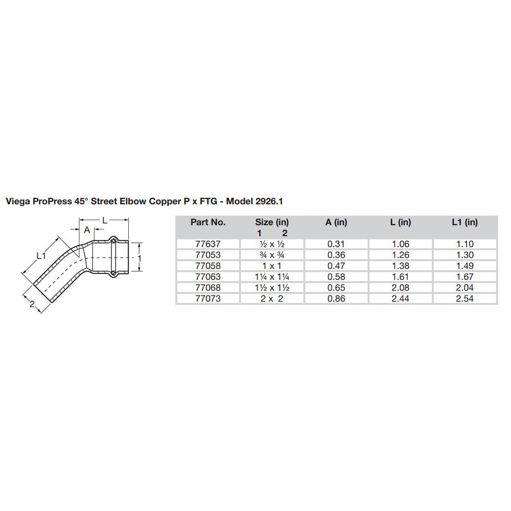 Viega ProPress 1-1/4" - 45 Copper Elbow - Street/Press Connection - Smart Connect Technology [77063]